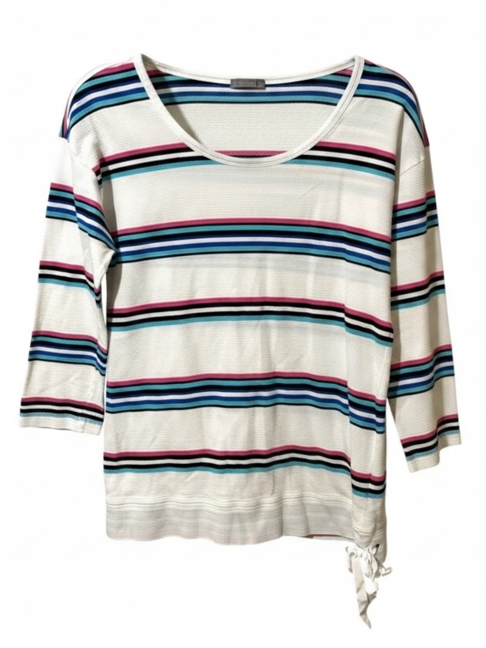 T by TALBOTS white multi color striped 3/4 sleeve 100% cotton shirt size Small